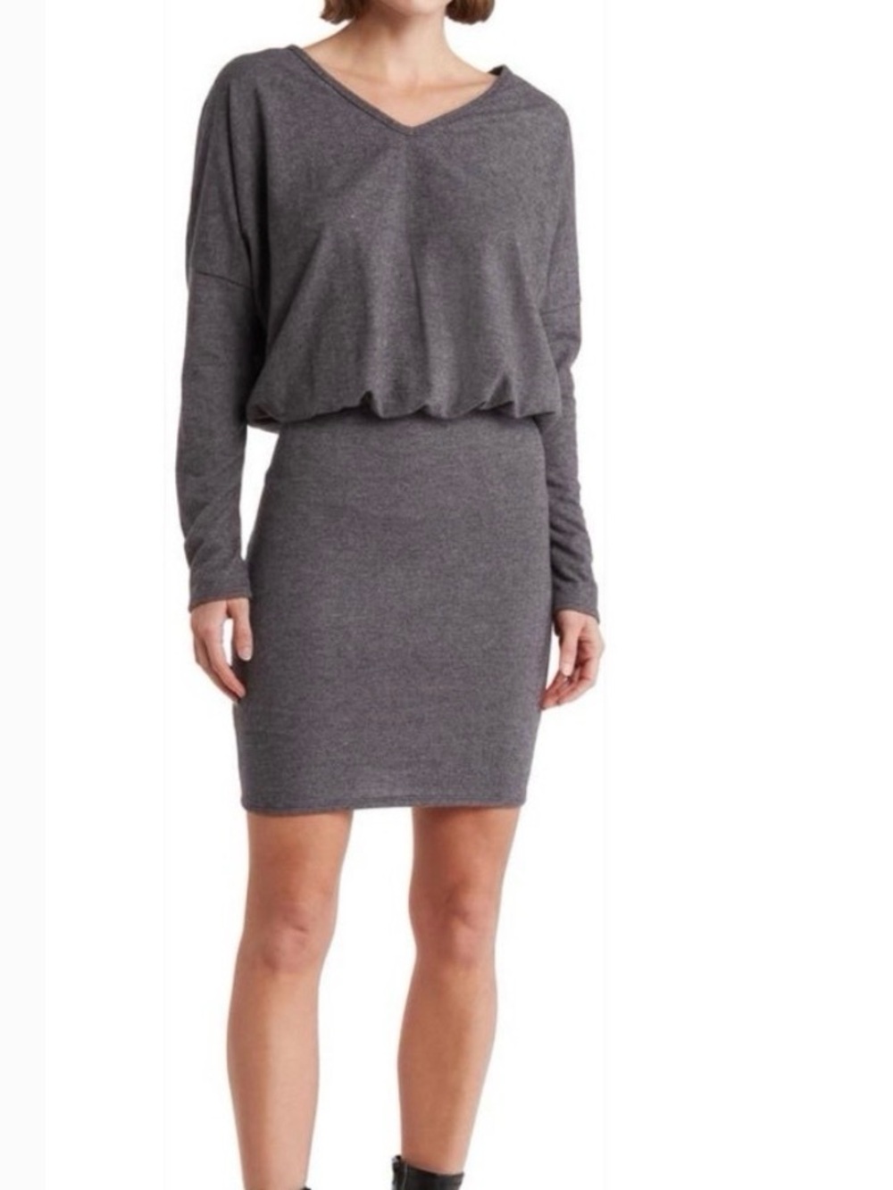 GO‎ Couture Womens Mini Dress Gray Long Sleeve V Neck Bodycon Sweater Knit Sz XL